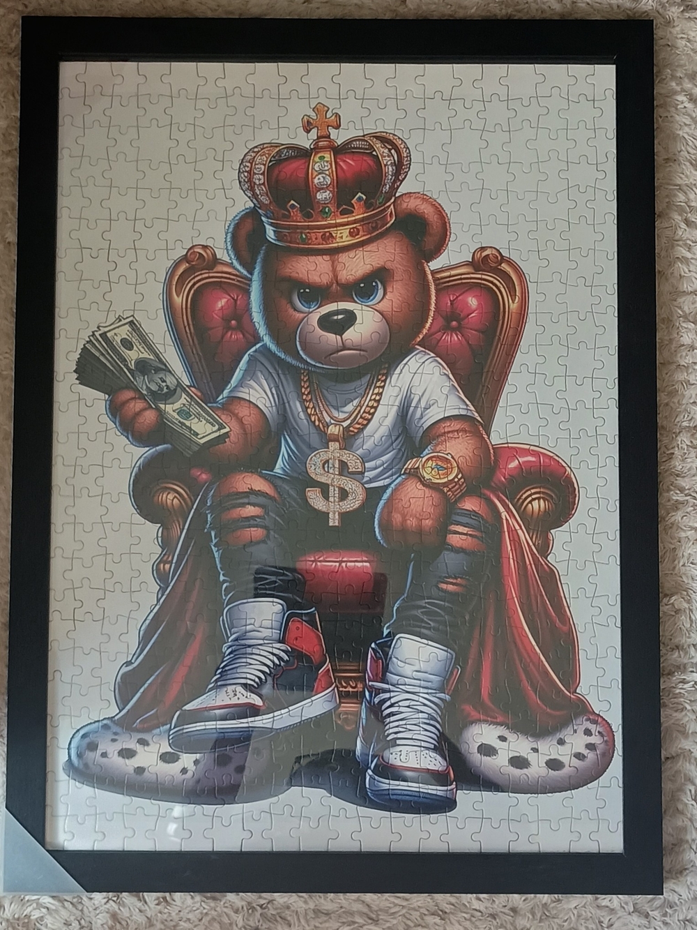 Royal Teddy Bear Wall Art - Red & Gold Mixed Media Print